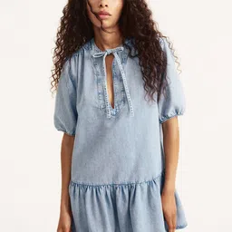 H&M Flared-Hem Denim Dress-image-27