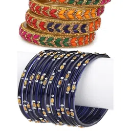 1ST TIME Set of 16 Artificial Beads & Stones Studded Alloy Bangle-0
