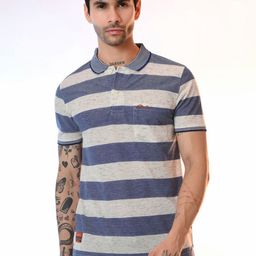 STARFOX Men Striped Polo Collar Cotton T-shirt-image-72