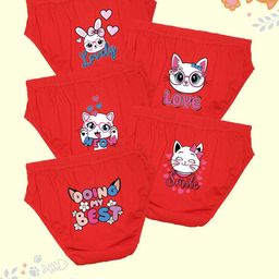 NUSYL Girls Pack Of 5 Cat Face & Text Printed Rich Cotton Briefs-image-10