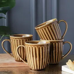 MIAH Decor Studio Pottery Brown 4 Pcs Textured Ceramic Glossy Mugs 350 ml-15