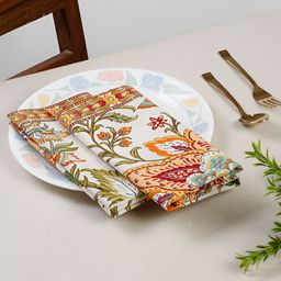 TARAN LIVING White & Green 4 Pieces Floral Printed Cotton Table Napkins-image-49