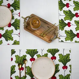 TARAN LIVING Green & White 4 Pieces Printed Rectangle Cotton Table Placemats-68