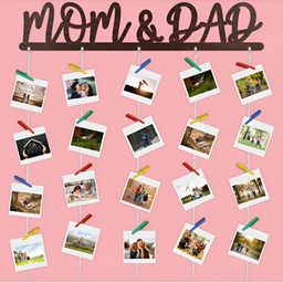 CVANU Brown Mom & Dad Carved Cut Out Wooden Wall Hanging With Photo Clips-picture-20