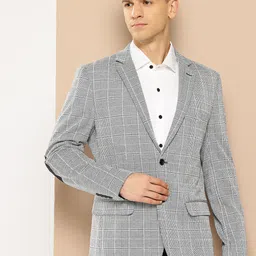 INVICTUS Notched Lapel Checked Slim Fit Blazer-56