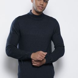 Petrol Self Design Striped High Neck Pullover-image-40