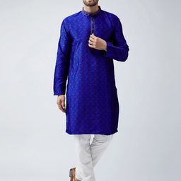 SOJANYA Men Blue Woven Design Straight Kurta-picture-28