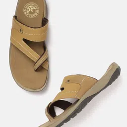 Woodland Men Camel Brown Solid Leather Comfort Sandals-picture-13