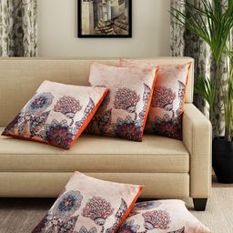 ROMEE Beige Set of 5 Floral Square Cushion Covers-44