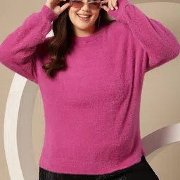 Sztori Plus Size Faux Fur Trim Drop-Shoulder Sleeves Pullover-image-39