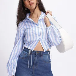 glitchez Stripe Remix Shirt Style Top With Toggles-image-60