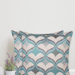 Home Set Of 2 Green & White Geometric Square Cushion Covers image 1