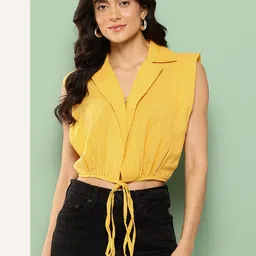Killer Cotton Lapel Collar Crop Top-image-64