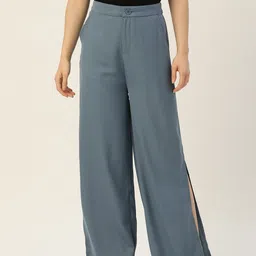 Rue Collection Women Blue Relaxed Loose Fit High-Rise Trousers-image-25