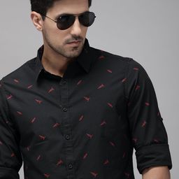 Roadster Men Black & Red Regular Fit Conversational Print Sustainable Casual Shirt-picture-0