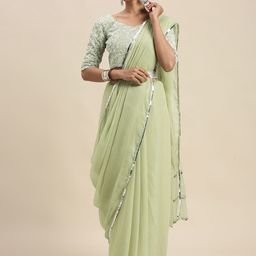 Mitera Green Sequinned Border Saree-image-3