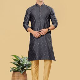 Anouk Men Regular Dupion Silk Kurta with Trousers-5