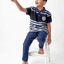 LAdore Boys Black Striped Polo Collar Pure Cotton T-shirt-image-49