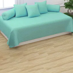 Trance Home Linen 6-Pcs Sea Blue Striped Cotton Diwan Set-image-70