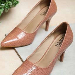 SHUZ TOUCH Pink Textured Kitten Pumps-65