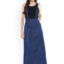 StyleStone Women Blue Denim Maxi Pinafore Skirt-image-67