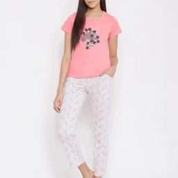 Clovia Pink & Grey Printed Top & Pyjama Set-image-43