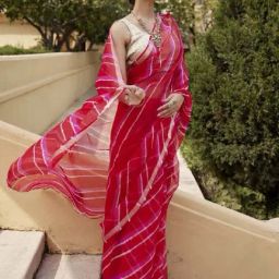 Geroo Jaipur Red & Pink Pure Kota Silk Hand Dyed Leheriya Saree-picture-34