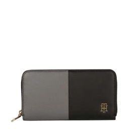 Tommy Hilfiger Black & Grey Color Block Zip Around Wallet for Women-image-70