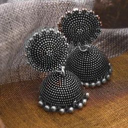 Teejh Ethnic Rigvedita Floral Silver Oxidized Jhumki Earrings-12