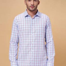 Peregrine by Pantaloons Sky Blue Cotton Slim Fit Checks Shirt-image-0