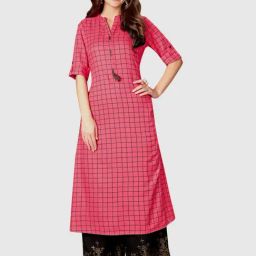 Blissta Pink Chequered A Line Kurta-image-40