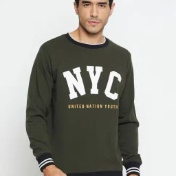 Cantabil Olive Green Regular Fit Printed Sweatshirt-19