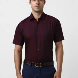 Van Heusen Maroon Cotton Regular Fit Checks Shirt-image-49