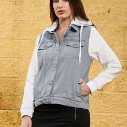 Campus Sutra Grey & White Regular Fit Color-Block Jacket-picture-17