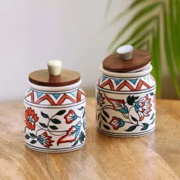 ExclusiveLane White & Brown Ceramic Persian Floral Air-Tight Container - Set of 2-picture-17