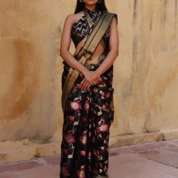 Geroo Jaipur Black Hand Woven Pure Kota Silk Saree-image-69