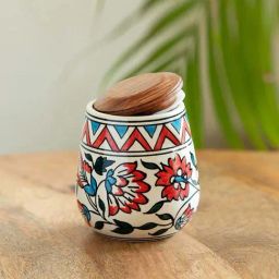 ExclusiveLane White & Brown Ceramic Persian Floral Air-Tight Storage Container-12