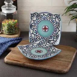 VarEesha The Royal Crown Blue Ceramic Square Quarter Plates - Set of 2-2