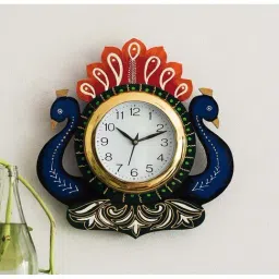eCraftIndia Handcrafted Papier-Mache 2 Peacocks Decorative Wall Clock-picture-2