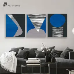 ARTE'VENUE Abstract Montage Blue & Black Canvas Wall Arts - Set of 3 (10 X 12 inch Each)-0
