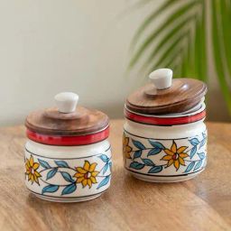 ExclusiveLane White & Brown Ceramic Persian Floral Air-Tight Storage Container - Set of 2-48