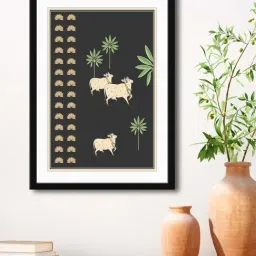 999Store Black & White MDF Cow and Tree Printed Paper Wall Painting - Set of 1-16