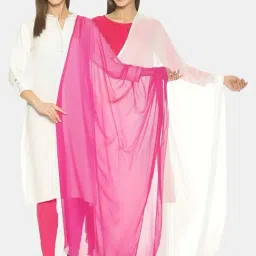 TWIN BIRDS Pink & White Plain Dupatta - Pack Of 2-picture-34