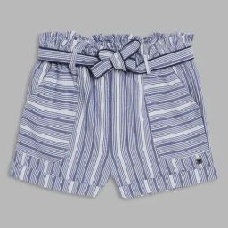Blue Giraffe Kids Blue & White Cotton Striped Shorts-image-66