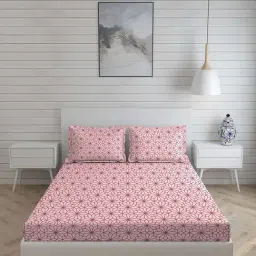 Layers Novara Geometric Pink 225 TC Cotton King Bed Sheet with 2 Pillow Covers-image-98