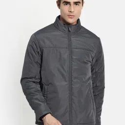 METTLE Dark Grey Full Sleeves Mock Collar Jacket-image-33