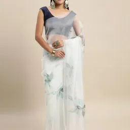 Blissta White Floral Print Saree With Unstitched Blouse-picture-27