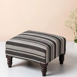Nestroots Printed Black Cotton Canvas Chowki-image-71
