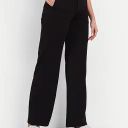 Broadstar Black Relaxed Fit High Rise Stretchable Trousers-image-103