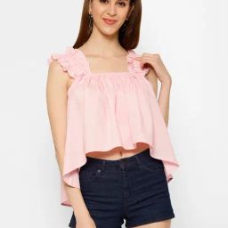 KASSUALLY Pink Relaxed Fit Crop Top-image-61